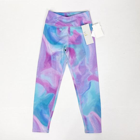 Z By Zella Watercolor Leggings Girls 7 8 Small Multicolor High Waist - Picture 1 of 4